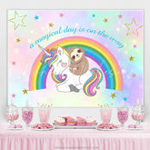 Lofaris Cute Sloth And Unicorn Rainbow Birthday Party Backdrop